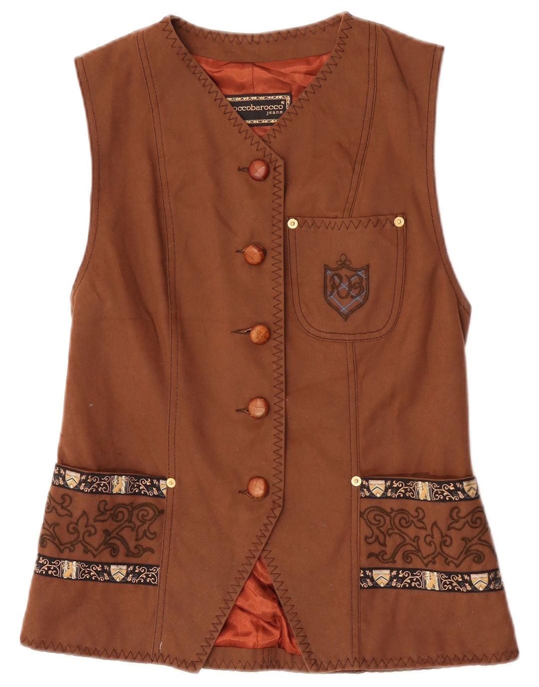 Roccobarocco Gilet Femme IT 40 Petit Marron Paisley Coton