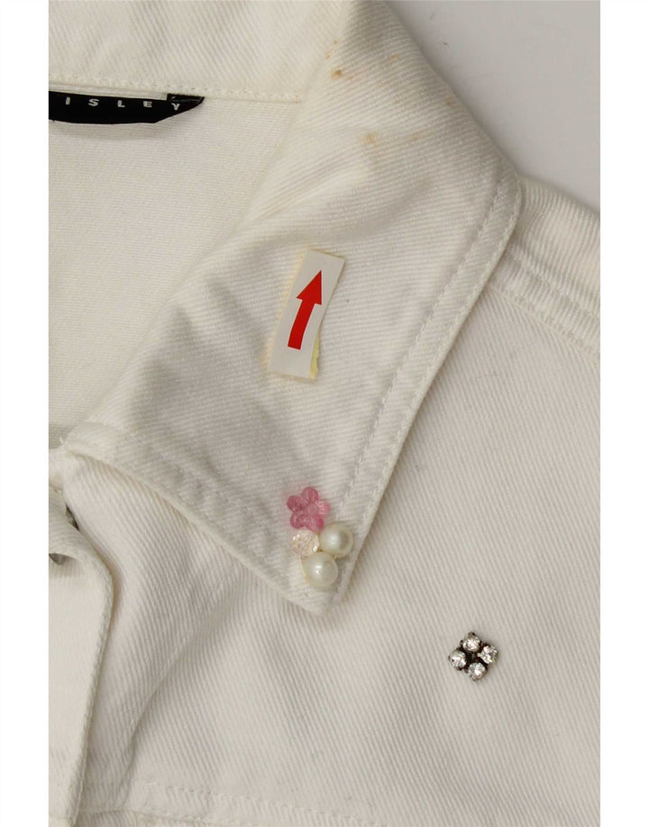 Sisley Veste en jean à manches 3/4 pour femme UK 4 XS Blanc