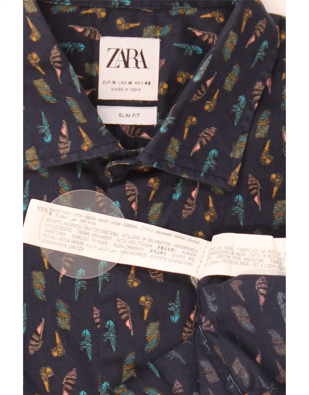 Zara Chemise Slim Fit À Motif Abstrait Bleu Marine Moyen |