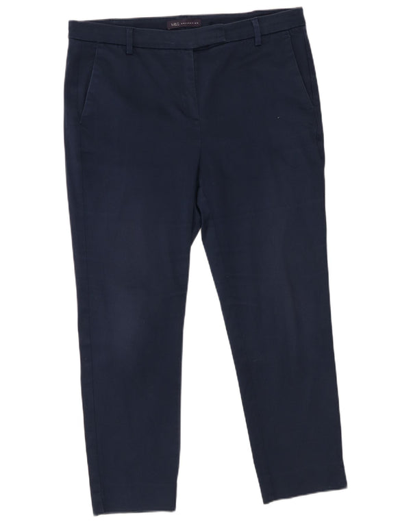 Marks & Spencer Womens Cropped Trousers UK 14 Large W32 L25 Navy Blue