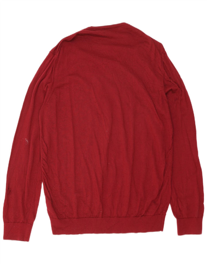 MARKS & SPENCER Pull col en V pour homme 2XL Rouge Laine mérinos