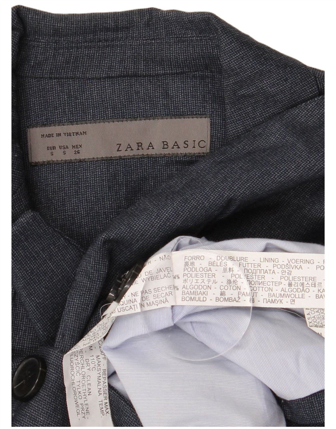 Zara Femme 1 Bouton Blazer Veste UK 10 Petit Bleu Marine Polyester