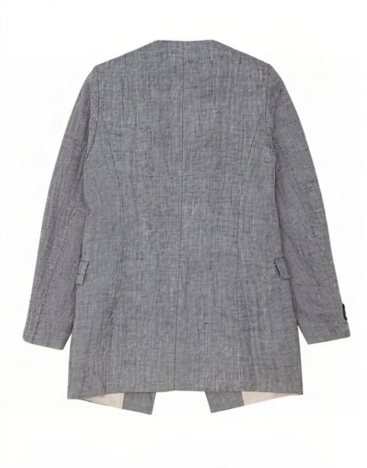 Zara Womens Longline Open Blazer Jacket UK 12 Lin bleu moyen