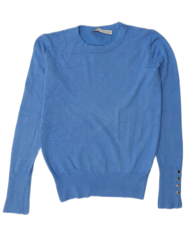 Zara Pull ras du cou pour femme UK 10 Small Bleu Viscose