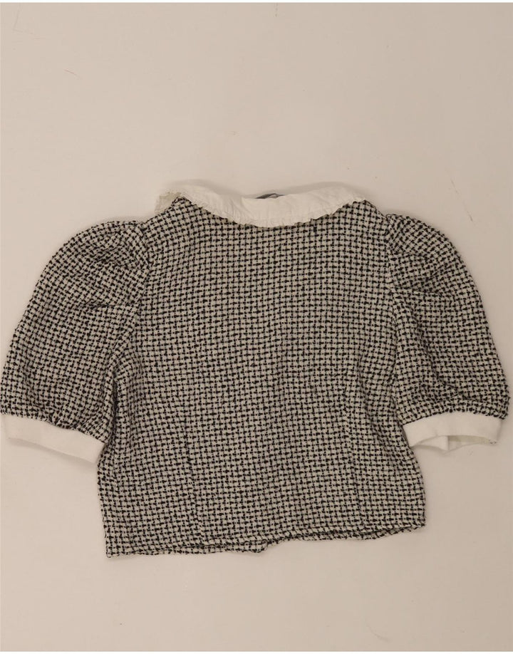 Zara Womens Crop Shirt Blouse UK 12 Moyen Noir Moucheté