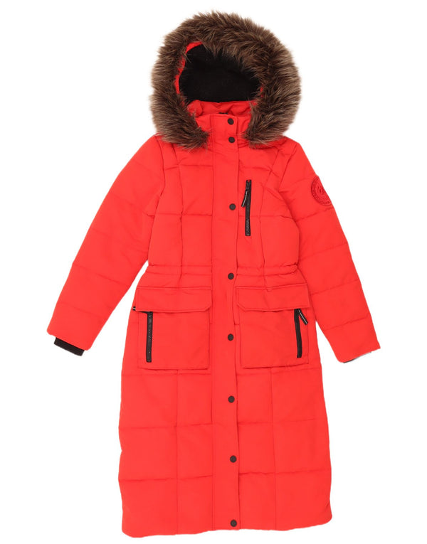 Superdry Manteau rembourré à capuche pour femme UK 8 Small Rouge Polyester