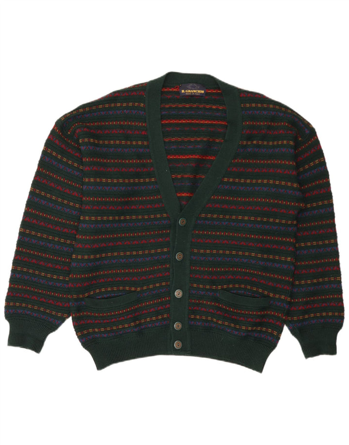 Il Granchio Cardigan Pull Laine Rayé Vert Moyen Homme