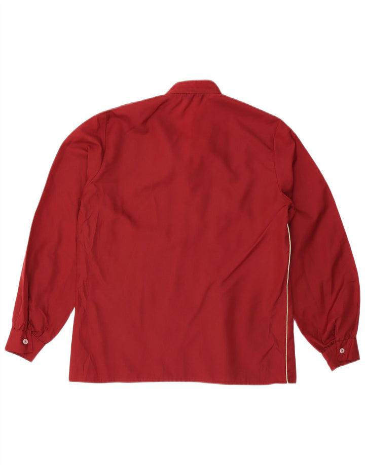 vintage Femme Manches Longues Blouse Top UK 16 Grand Bordeaux Polyester