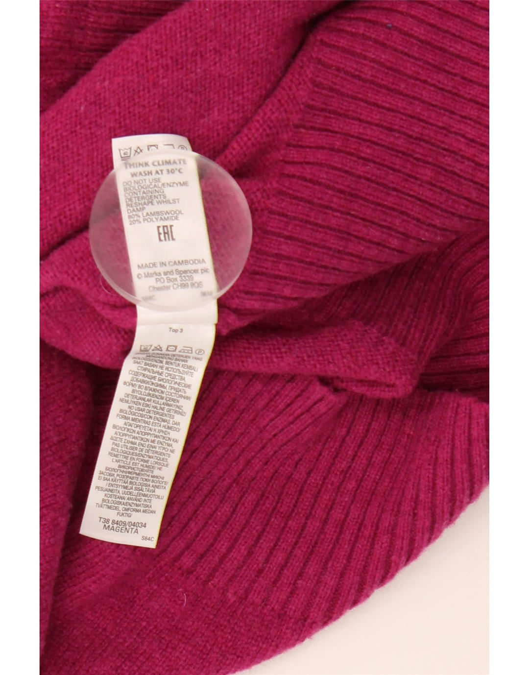 Marks & Spencer Pull col roulé pour femme UK 16 Large laine d'agneau rose