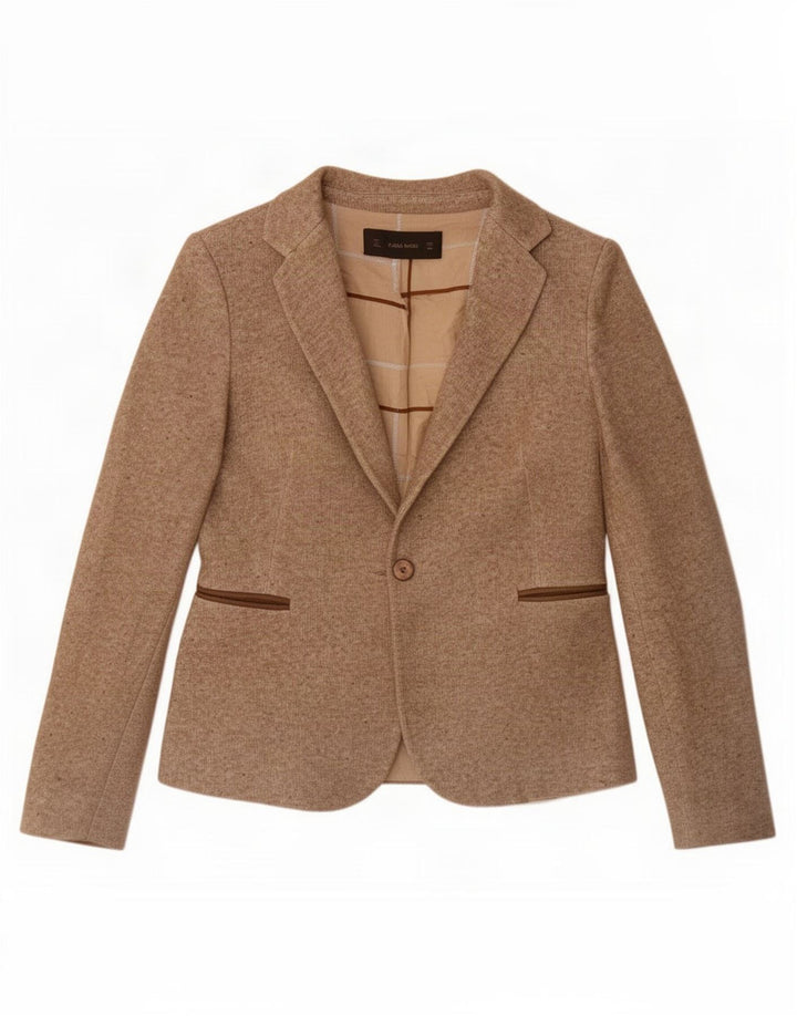 Zara Veste Blazer 1 Bouton Femme UK 10 Petit Acétate Moucheté Marron