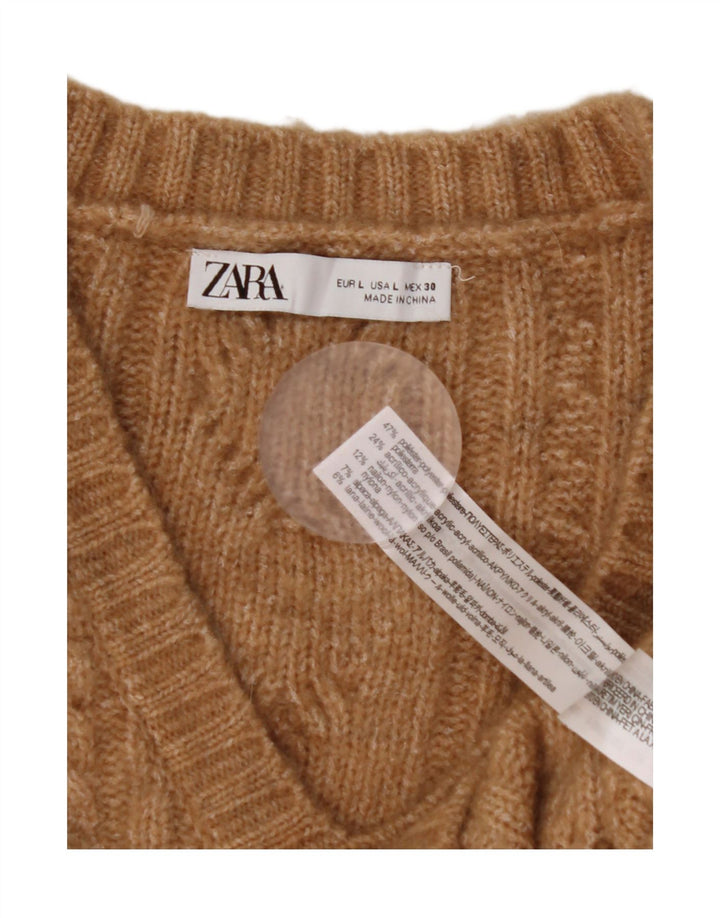 Zara Womens Crop Vest Débardeur UK 16 Large Marron Polyester