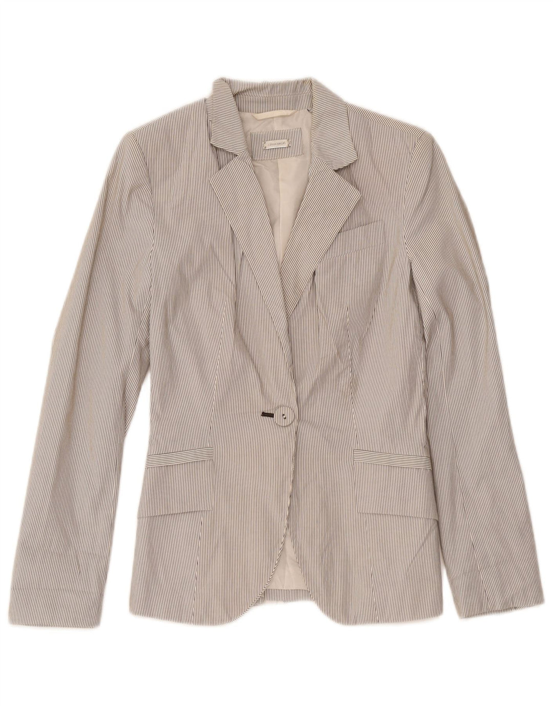 Zara Womens 1 Button Blazer Jacket UK 4 XS Blanc Pinstripe Polyester