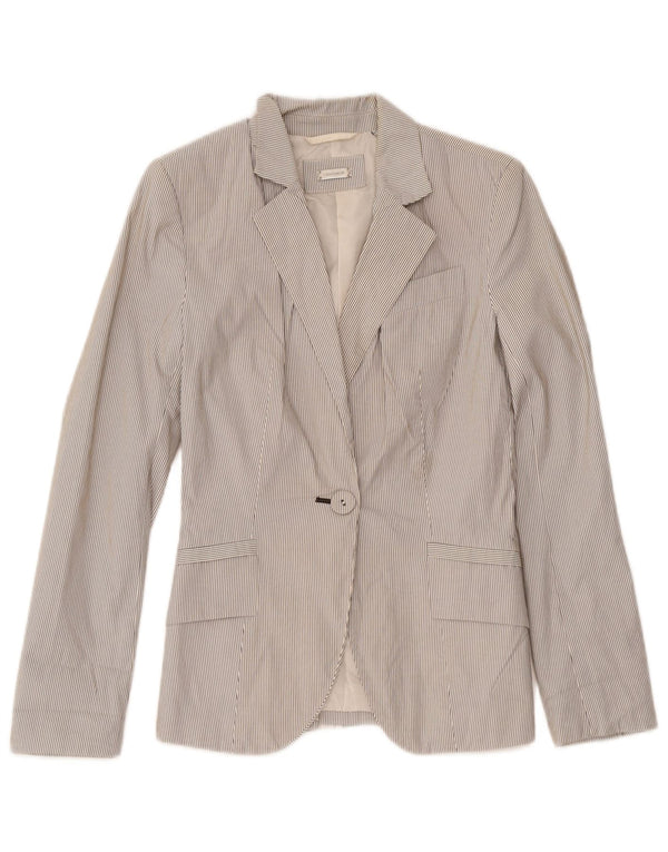 Zara Womens 1 Button Blazer Jacket UK 4 XS Blanc Pinstripe Polyester