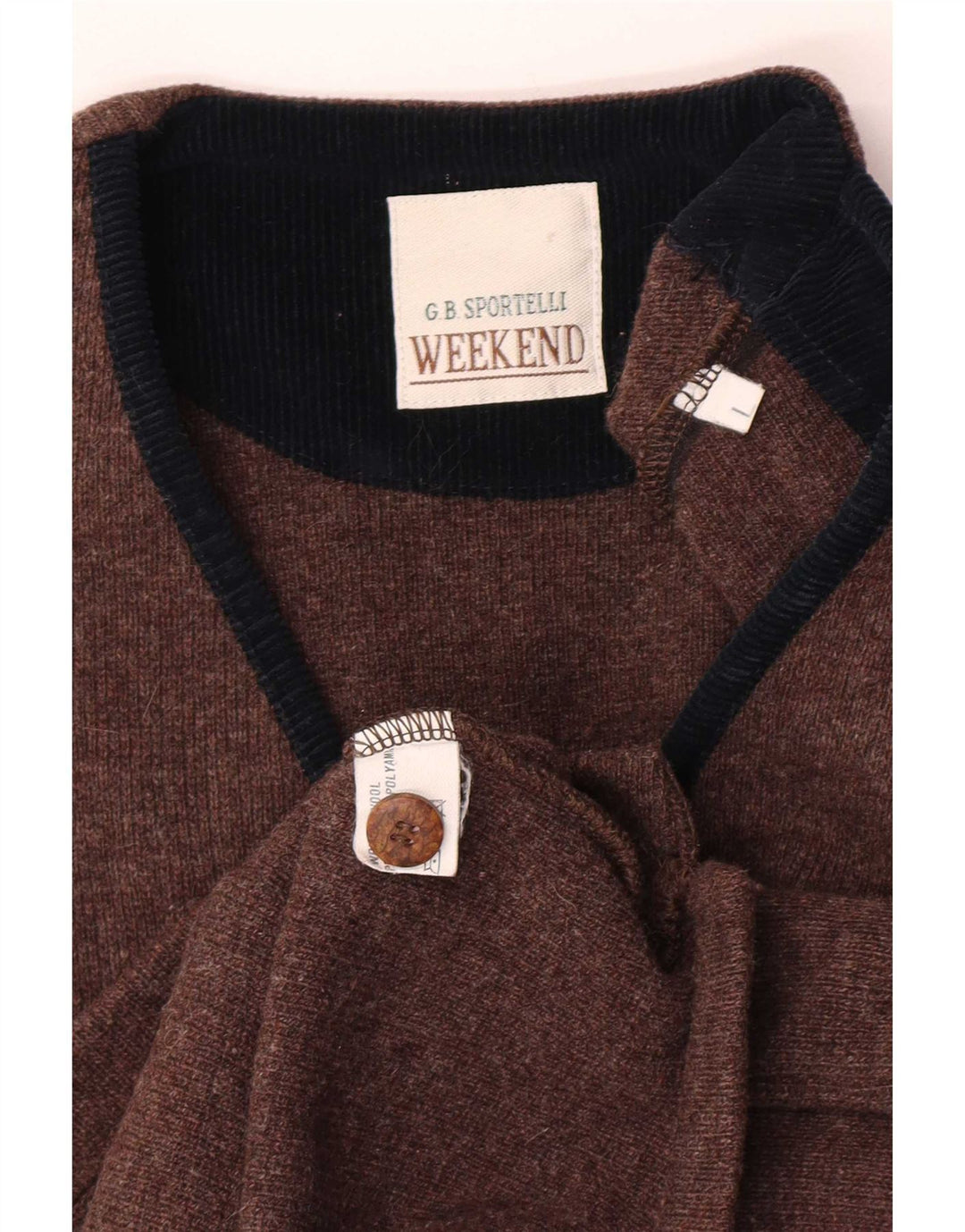vintage Mens Weekend Sans Manches Cardigan Pull Grande Laine Brune