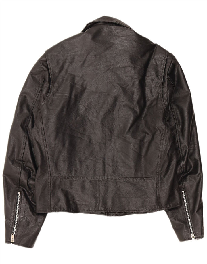 VINTAGE Femme Veste de motard en cuir surdimensionné UK 10 Petit cuir noir