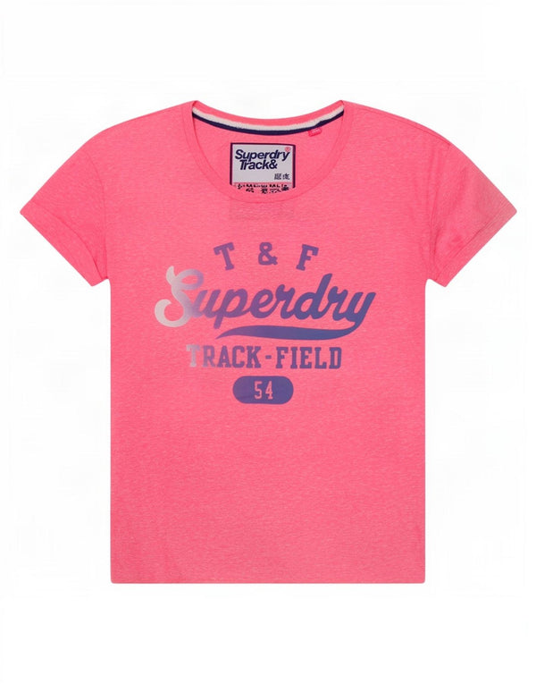 Superdry T-shirt graphique pour femme UK 14 Polyester moucheté rose moyen