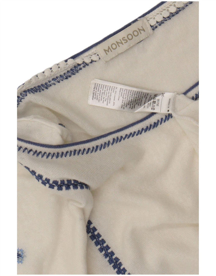 MONSOON Chemisier Femme Top UK 16 Grand Lin Floral Blanc Cassé