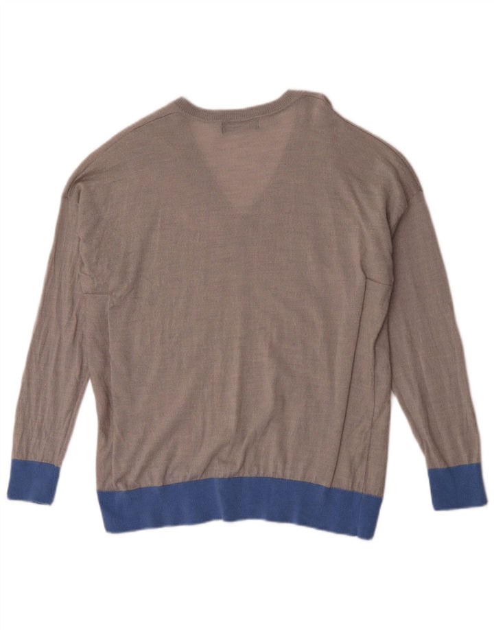 Marks & Spencer Pull col en V pour femme UK 44 Gris moyen Colourblock