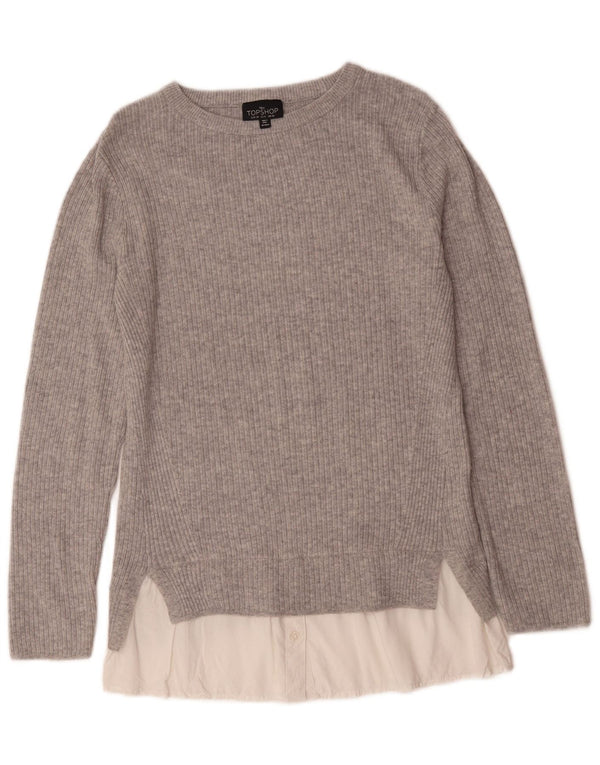 Topshop Pull à col bateau haut pour femme UK 10 Small Gris Colorblock