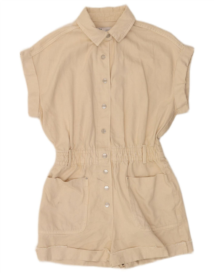 Zara Combishort en jean pour femme UK 14 Beige moyen
