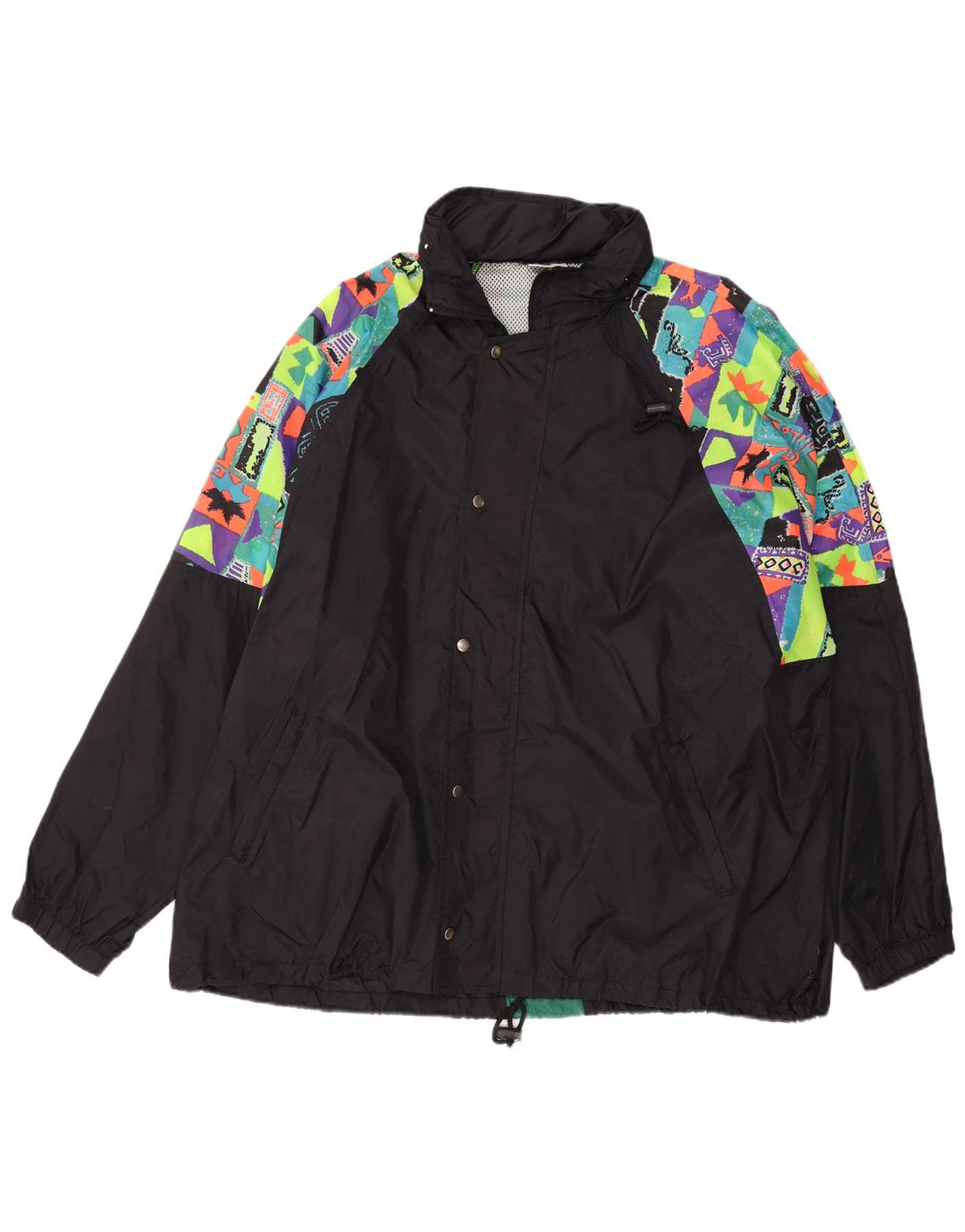 VINTAGE Veste de pluie à capuche pour homme UK 44 2XL Noir Géométrique