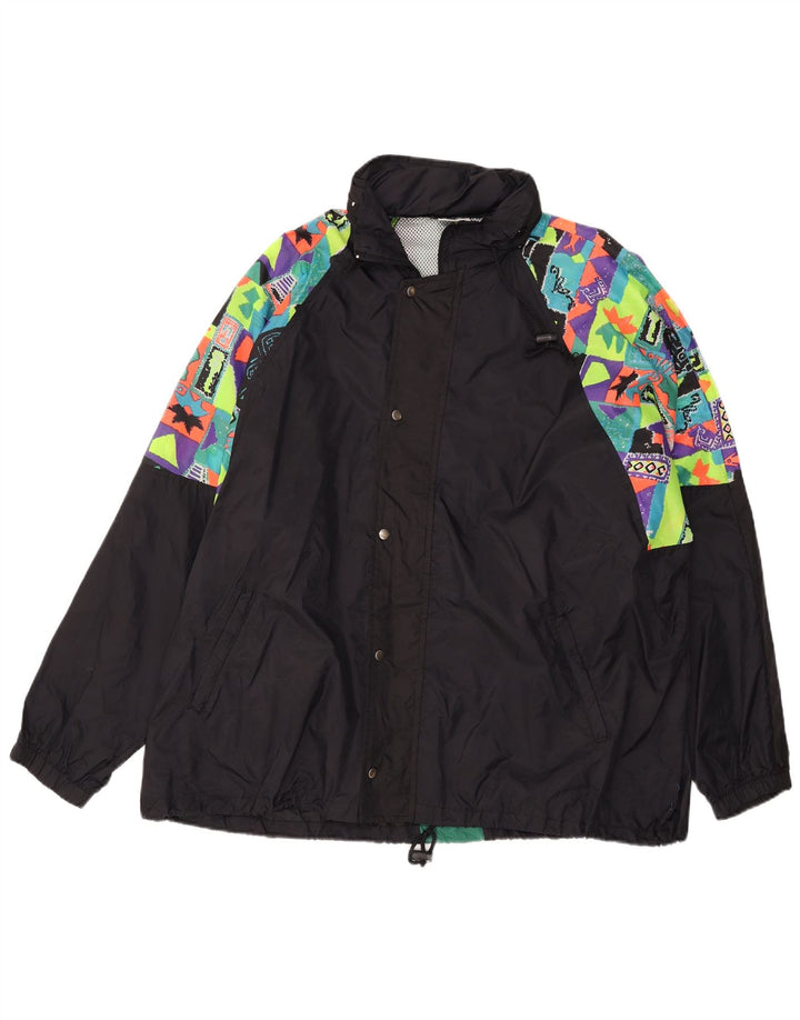 VINTAGE Veste de pluie à capuche pour homme UK 44 2XL Noir Géométrique