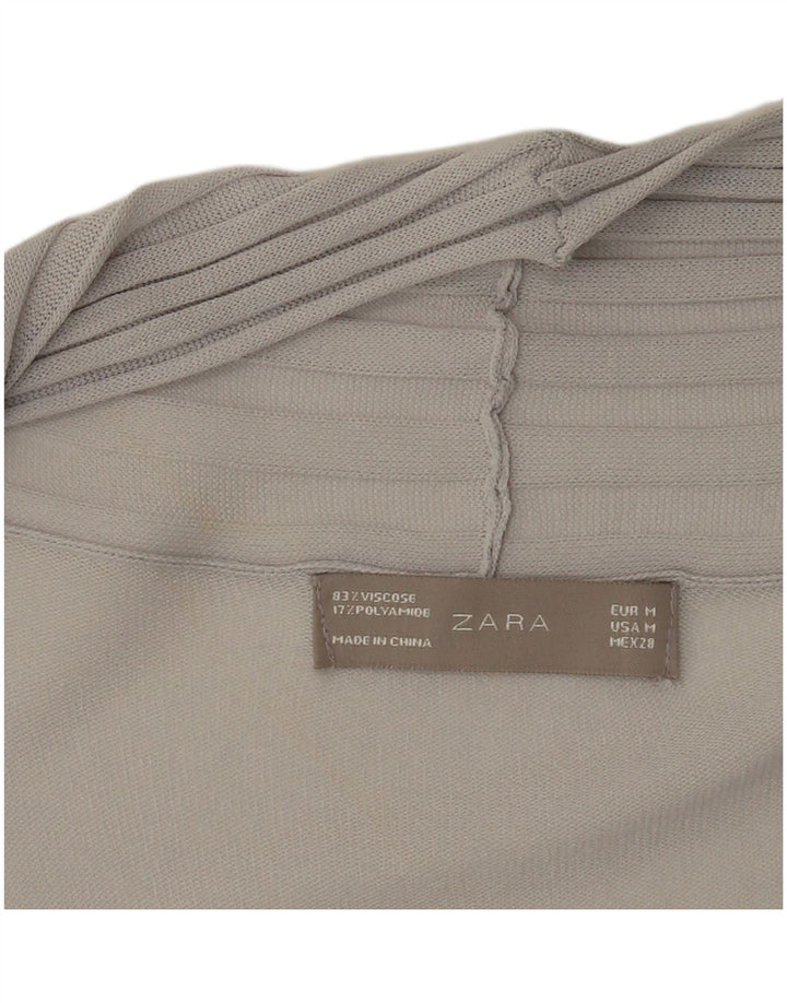 Zara Womens Longline See Through Cardigan Top UK 12 Gris Moyen Viscose