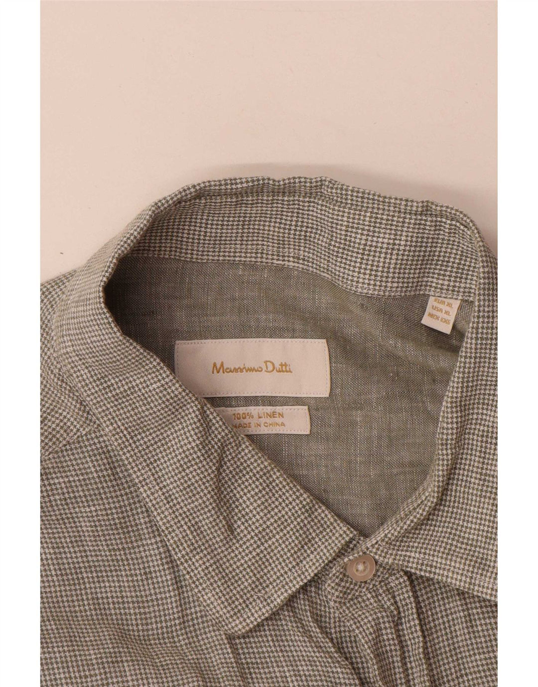 Massimo Dutti Chemise Homme XL Vert Pied-de-Poule Lin