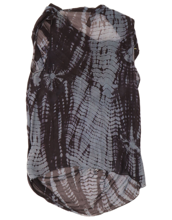 All Saints Haut chemisier sans manches pour femme UK 10 Petite soie géométrique bleue