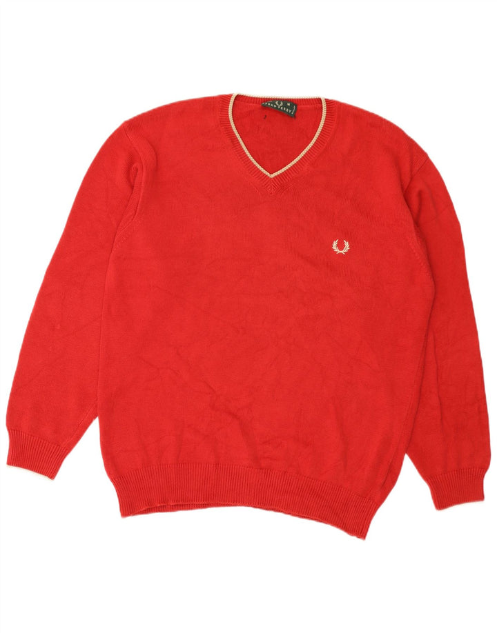 Fred Perry Pull Col V Homme Rouge Moyen Coton