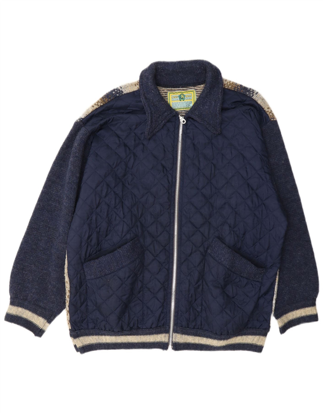 ONE WAY Veste matelassée pour homme UK 40 Large Bleu Marine Laine