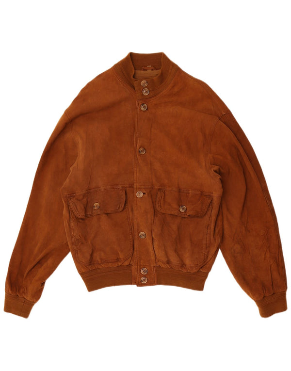 vintage Mens Suede Bomber Jacket IT 50 Grand Brun