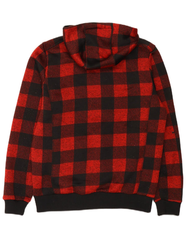 Mountain Warehouse Pull à capuche zippé Sherpa pour homme, motif vichy rouge moyen