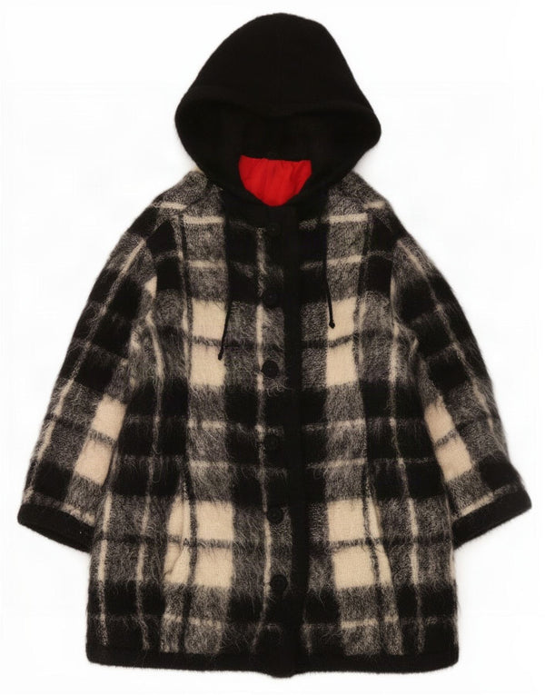manteau coupe-vent à capuche femme vintage UK 10 Petit chèque noir