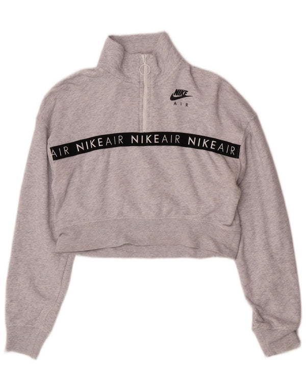 Nike Womens Crop Graphic Sweatshirt Jumper UK 10 Petit Gris Moucheté
