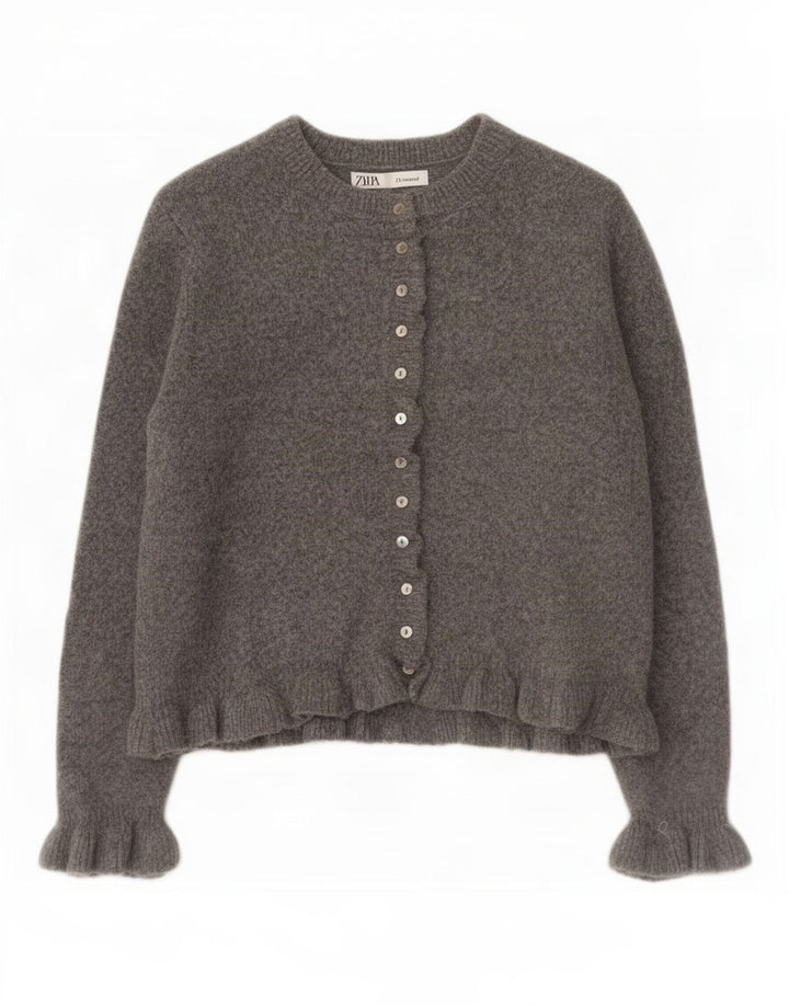 Zara Womens Crop Cardigan Sweater UK 12 Gris Moyen Polyester