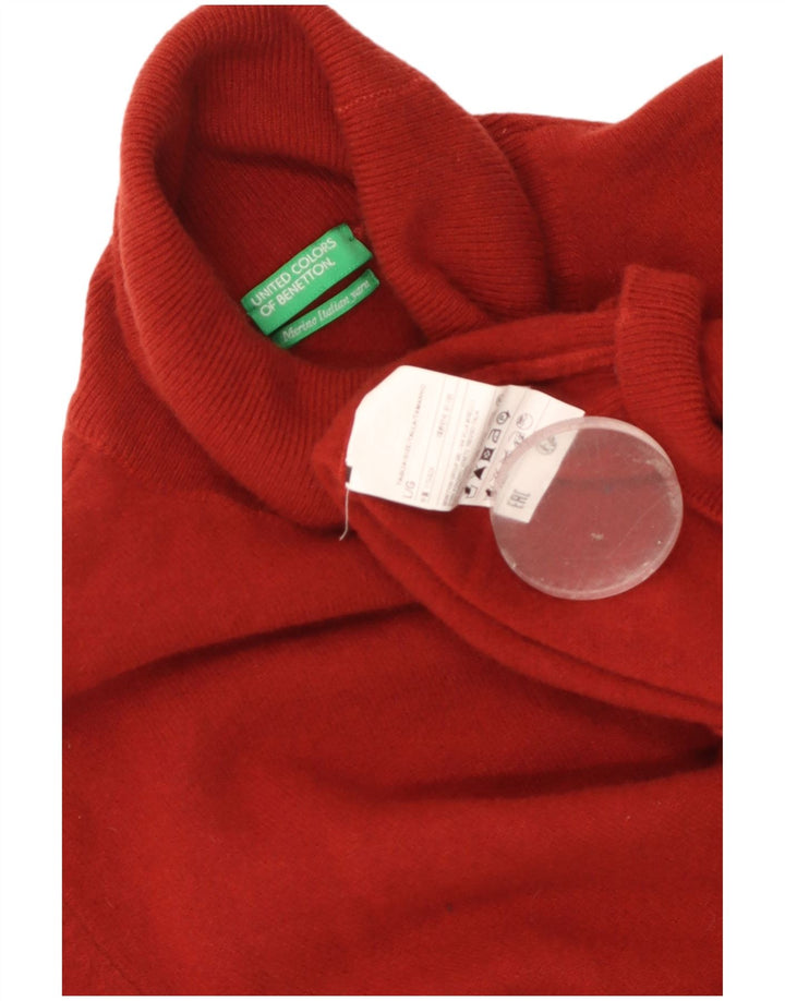 BENETTON Pull col roulé pour femme UK 14 Grande laine vierge rouge