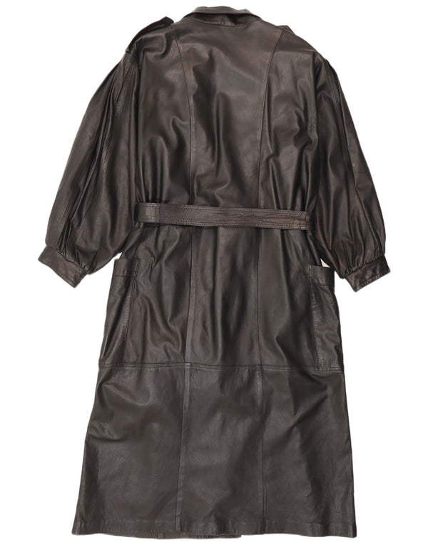 manteau en cuir militaire femme vintage UK 14 Noir Moyen