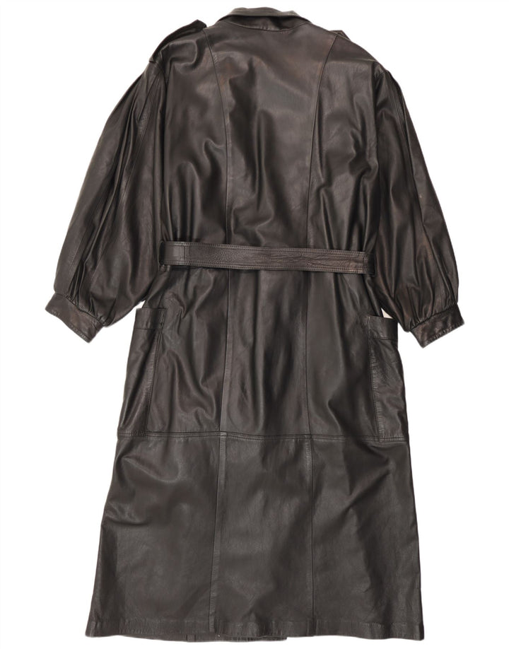manteau en cuir militaire femme vintage UK 14 Noir Moyen