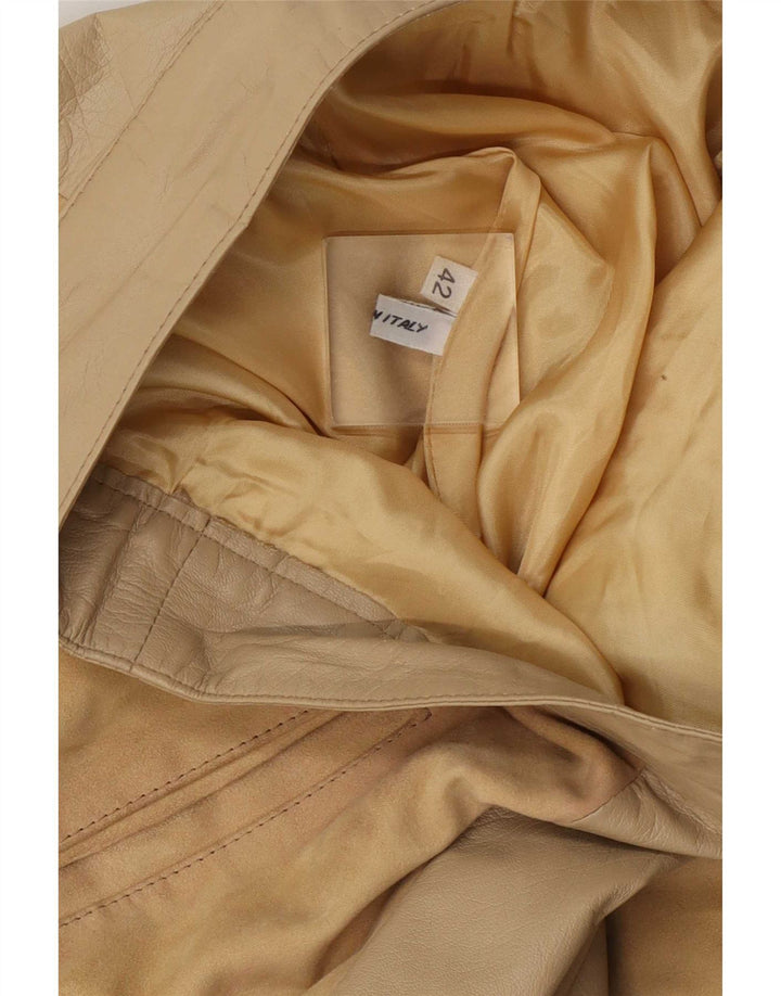jupe évasée en cuir femme vintage IT 42 Medium W26 Beige Colourblock