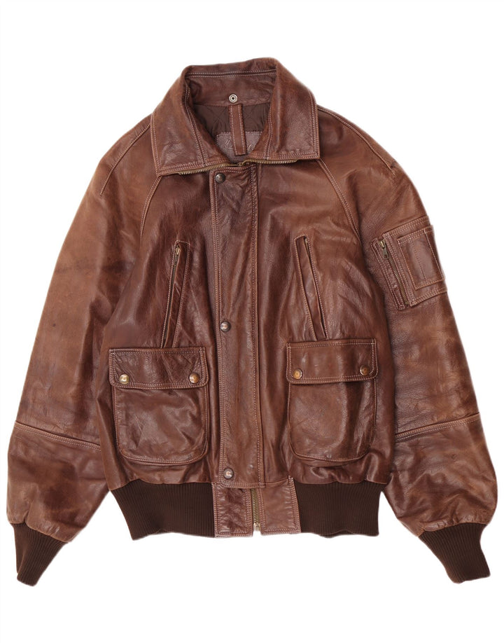 Veste Bomber En Cuir Homme Vintage IT 52 2XL Marron