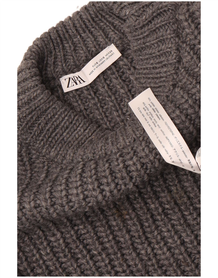 Zara Pull surdimensionné à col bateau pour femme UK 10 Petit Gris Polyester