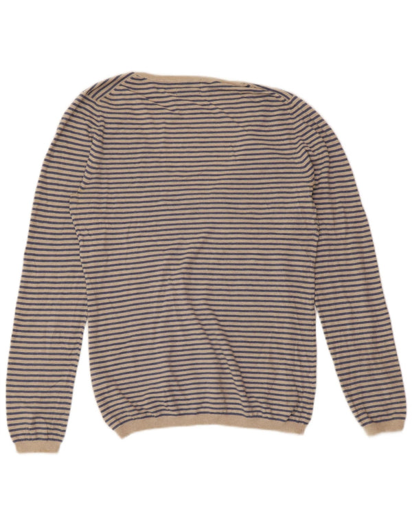 MASSIMO DUTTI Pull col V pour femme UK 18 XL Cachemire rayé bleu