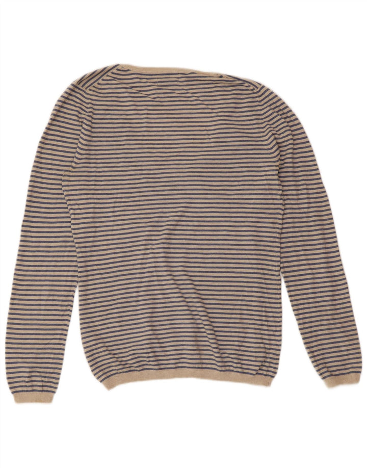 MASSIMO DUTTI Pull col V pour femme UK 18 XL Cachemire rayé bleu