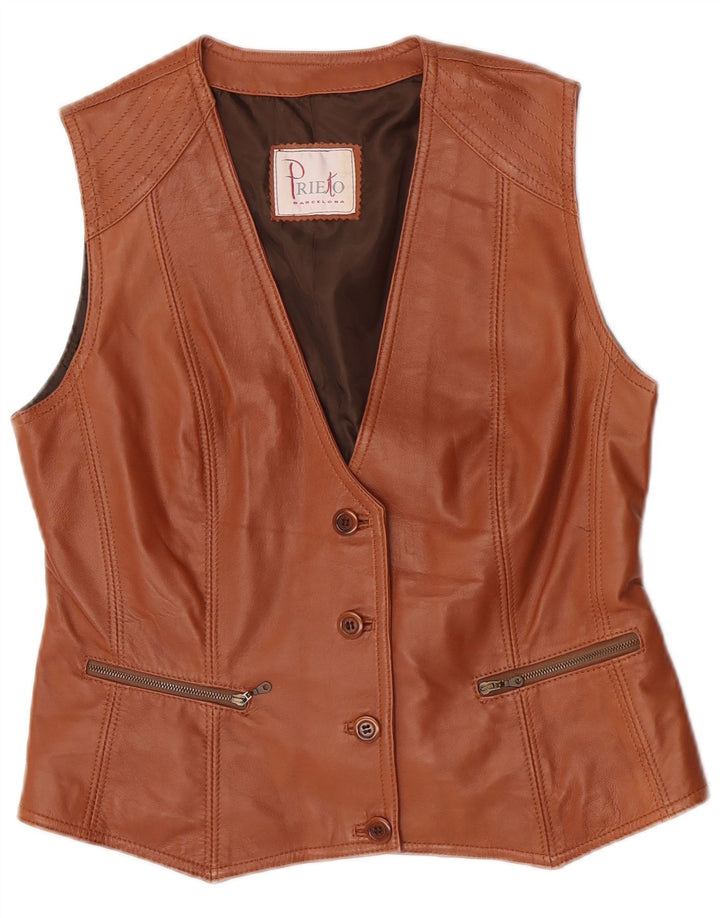 Prieto Gilet court en cuir pour femme UK 12 Marron moyen