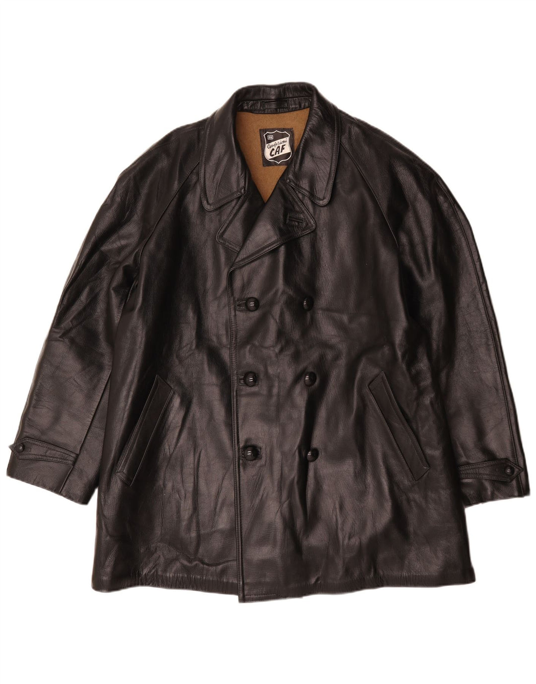 veste en cuir double boutonnage vintage pour hommes IT 58 4XL Noir