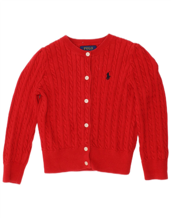 POLO RALPH LAUREN Pull Cardigan Fille 2-3 ans Rouge Coton