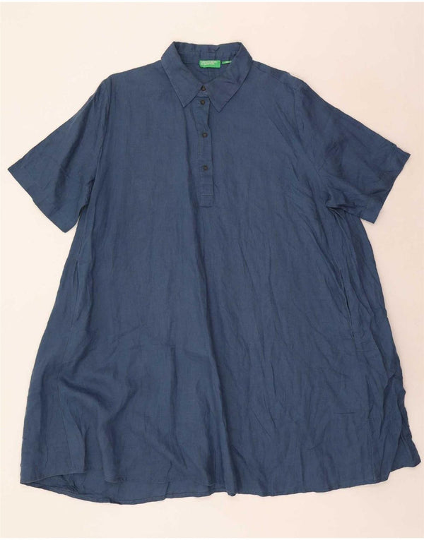 Robe chemise surdimensionnée Benetton pour femme UK 18 XL Lin bleu marine