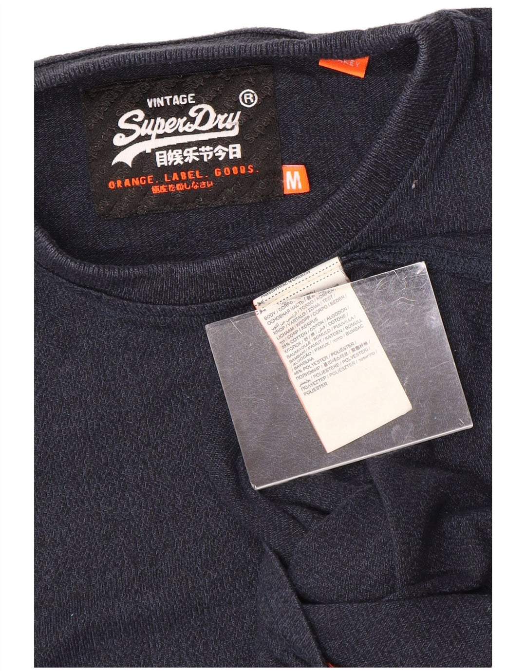 SUPERDRY Homme T-Shirt Top Bleu Marine Moucheté Coton