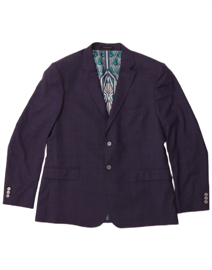TED BAKER Veste blazer à 2 boutons pour homme UK 44 2XL Bleu marine à carreaux en laine